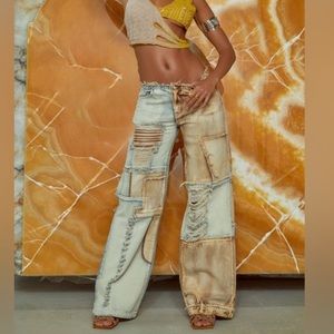 Jaded London Rework Jeans in Oversize Skater fit brown and light blue denim